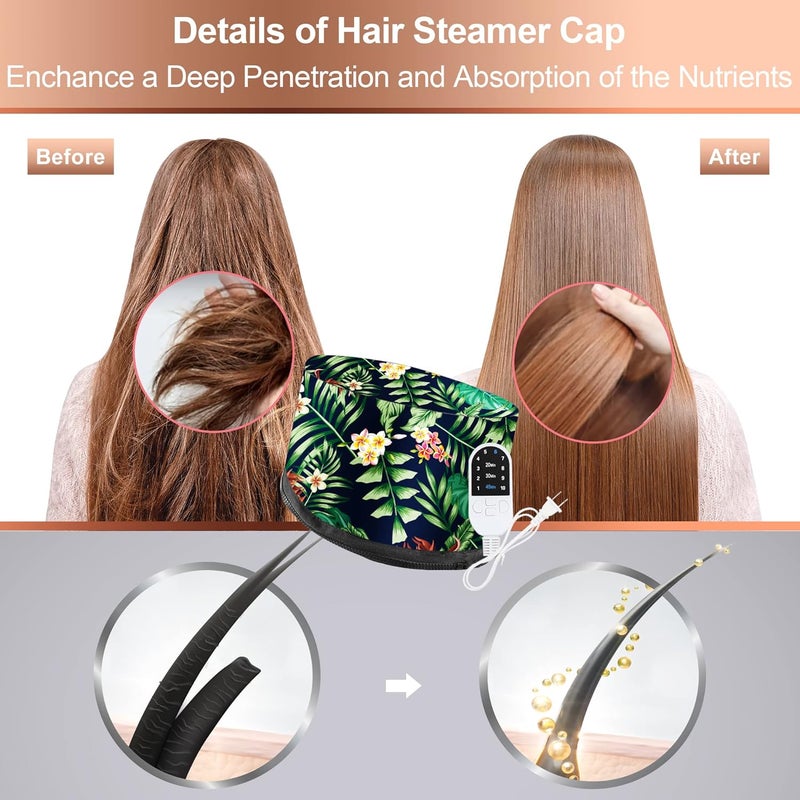 ingeware Heat Cap for Deep Conditioning, Thermal Cap for Hair Steamer Cap for Natural Hair Portable Electric Heat Hair Spa Cap for Home Use Pattern (Floral Print) - Image 2
